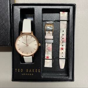 Ted Baker Watch Floral White Interchangable Leather Strap Gold Hardware Designer